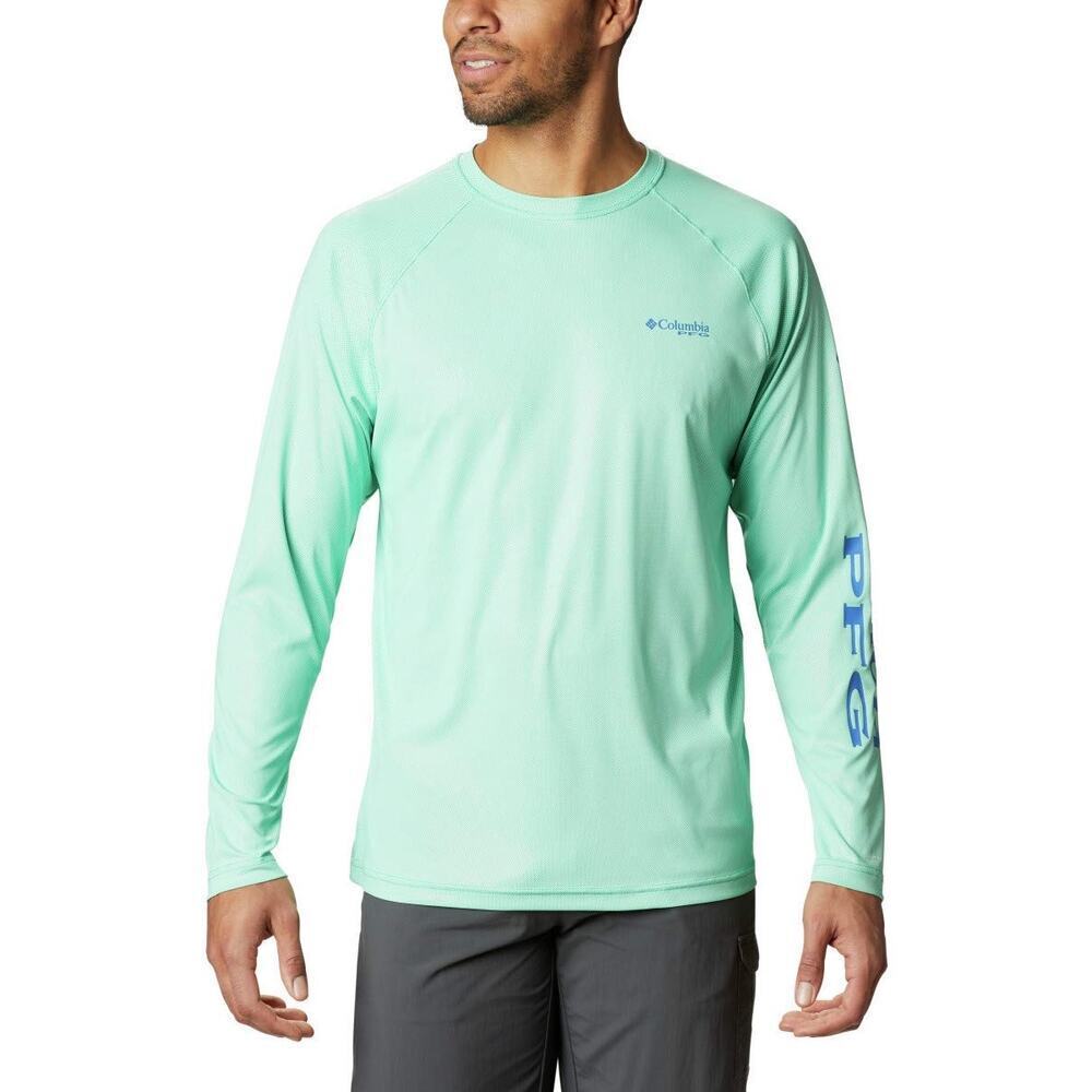 Mens small Columbia long sleeve active omni shade top light green with navy logo